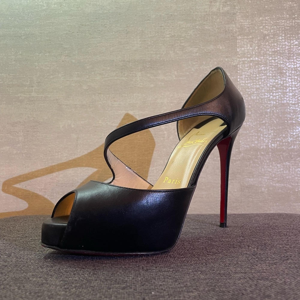 Black open toe louboutin pump